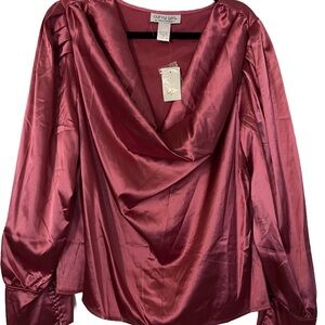 Ashley Stewart Red Puff Sleeve Ruched Blouse